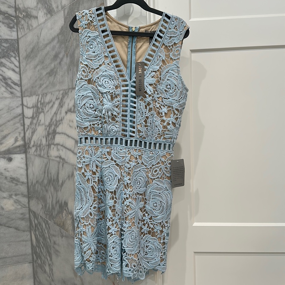 Love by Design short blue lace romper